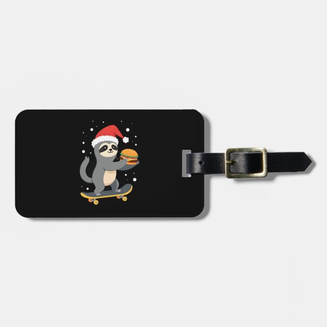 Étiquette À Bagage CHRISTMAS SLOTH Funny Christmas Skateboard Sloth ( (Devant horizontal)