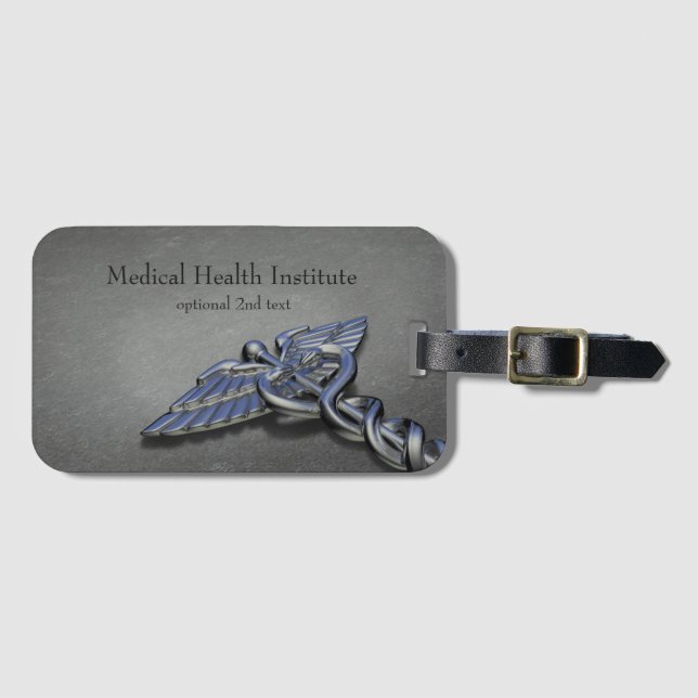 Étiquette À Bagage Chrome Professionnel Médicale Caduceus - Balise de (Devant Horizontal)