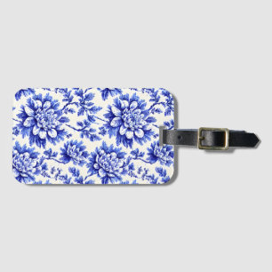 Étiquette À Bagage Chrysanthème bleu et blanc Décor champêtre françai