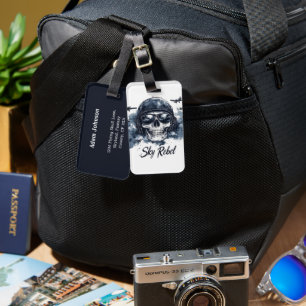 Étiquette À Bagage Ciel Rebel avec casque pilote et lunettes de solei