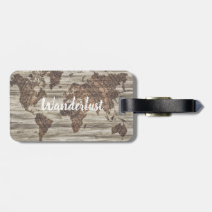 Étiquette À Bagage Citation de la carte du monde de Wanderlust   étiq