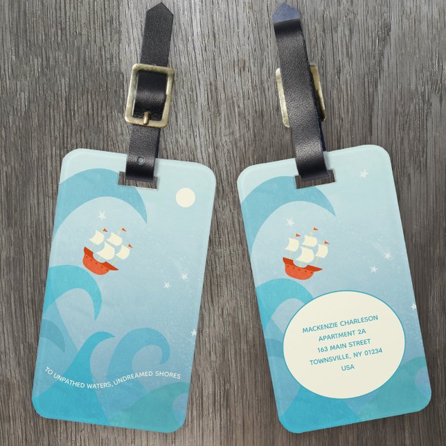 Étiquette À Bagage Citation nautique Art bateau Nom personnalisé (Nautical sailing Shakespere quote luggage tag)