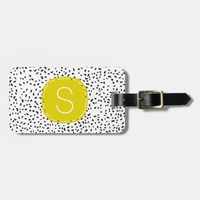 Étiquette À Bagage Citron Monogramme Noir et Blanc Zones Dalmatiennes (Devant horizontal)