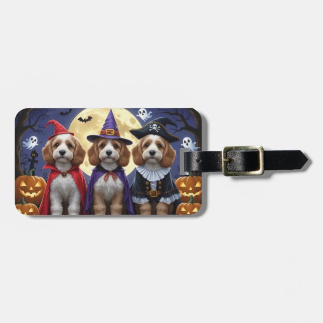 Étiquette À Bagage Citrouille de chien Cockapoo Halloween drôle (Devant horizontal)