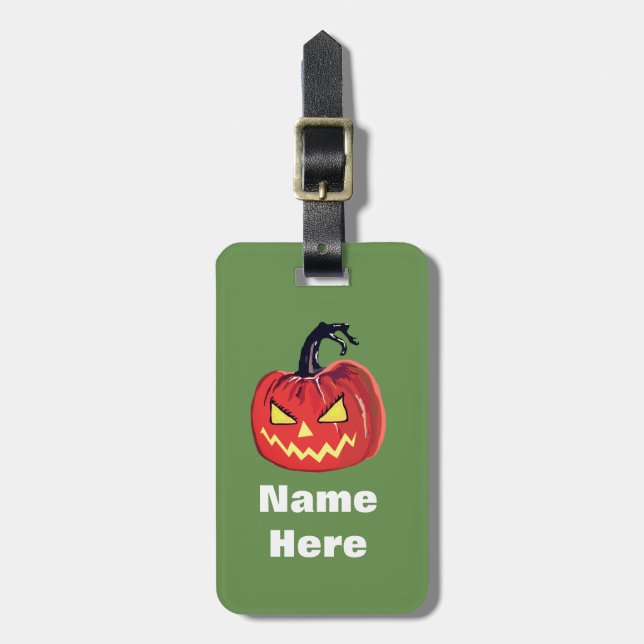 Étiquette À Bagage Citrouille d'horreur d'Halloween Nom personnalisé  (Devant Vertical)