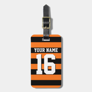 Étiquette À Bagage Citrouille Orange Black Team Jersey Preppy Stripe