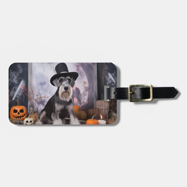 Étiquette À Bagage Citrouilles de Schnauzer miniature Halloween (Devant horizontal)