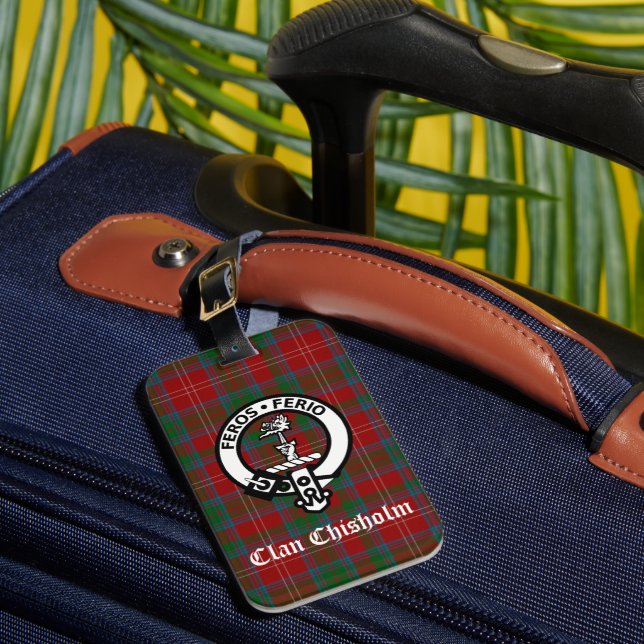 Étiquette À Bagage Clan Chisholm Crest Badge & Tartan (Insitu Rectoal 1)