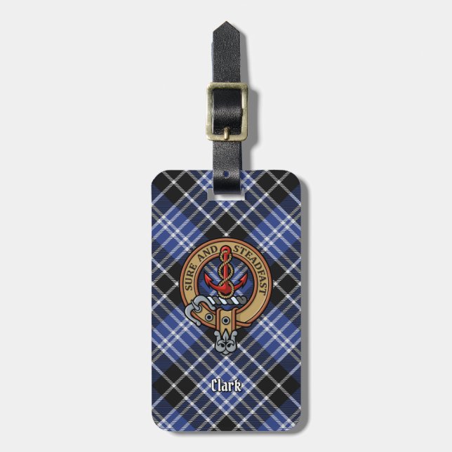Étiquette À Bagage Clan Clark Crest sur Tartan (Devant Vertical)