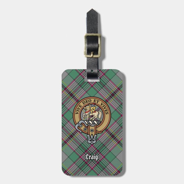 Étiquette À Bagage Clan Craig Crest sur Tartan (Devant Vertical)