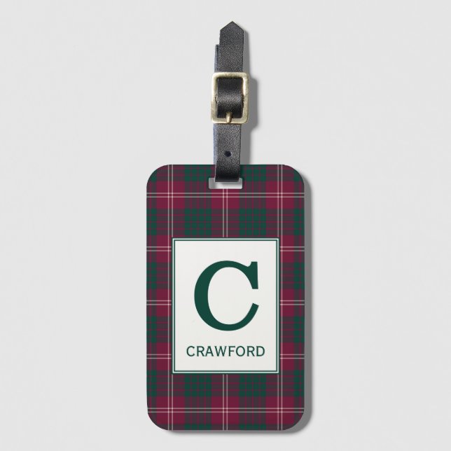 Étiquette À Bagage Clan Crawford Tartan Monogrammé (Devant Vertical)