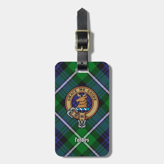 Étiquette À Bagage Clan Forbes Crest sur Tartan (Devant Vertical)