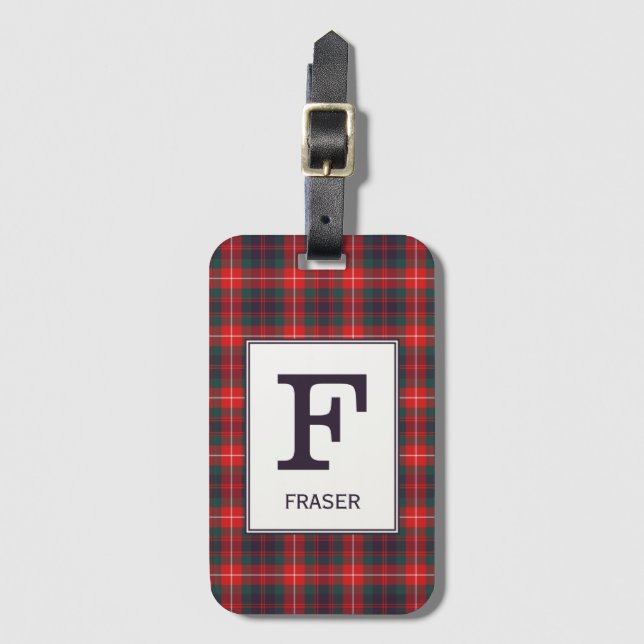 Étiquette À Bagage Clan Fraser de Lovat Tartan Monogrammé (Devant Vertical)