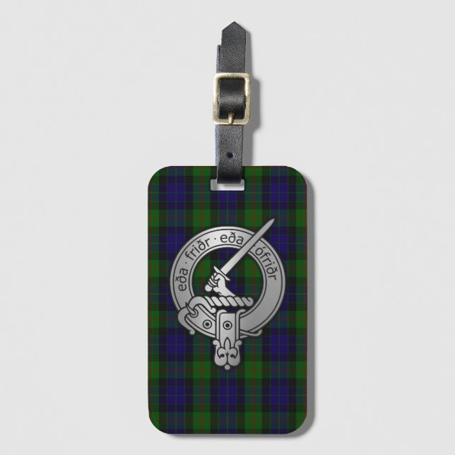 Étiquette À Bagage Clan Gunn Crest & Tartan - Old Norse (Devant Vertical)
