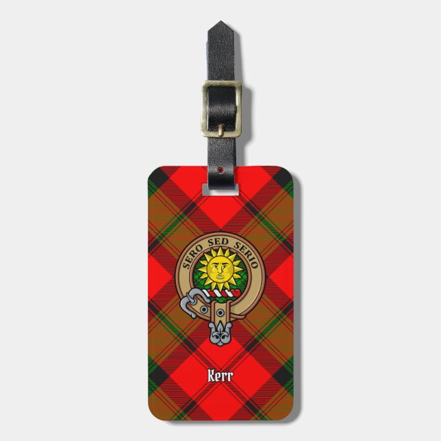 Étiquette À Bagage Clan Kerr Crest sur Tartan (Devant Vertical)