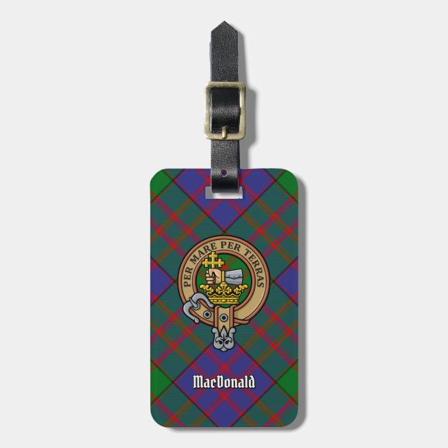 Étiquette À Bagage Clan MacDonald Crest sur Tartan (Devant Vertical)