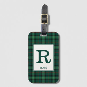 Étiquette À Bagage Clan Ross Chasse Tartan Green Plaid Monogramme
