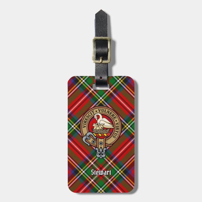 Étiquette À Bagage Clan Stewart Crest sur Royal Tartan (Devant Vertical)