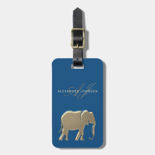 Étiquette À Bagage Classic Blue and Gold Foil Elephant Return Adresse