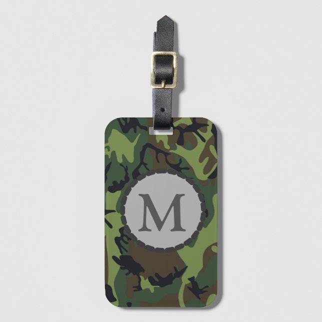 Étiquette À Bagage Classic Green Camouflage Pattern Monogram (Devant Vertical)