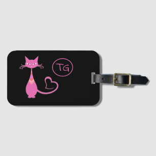 Étiquette À Bagage Classic Retro rose Kitty Chat Coeur Tail Monogramm