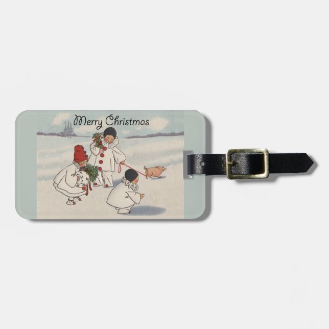 Étiquette À Bagage Classique Vintage Noël Enfant de neige (Devant horizontal)