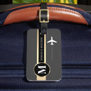 Étiquette À Bagage Classy Elegant Traveler Gold Metal Nom monogramme
