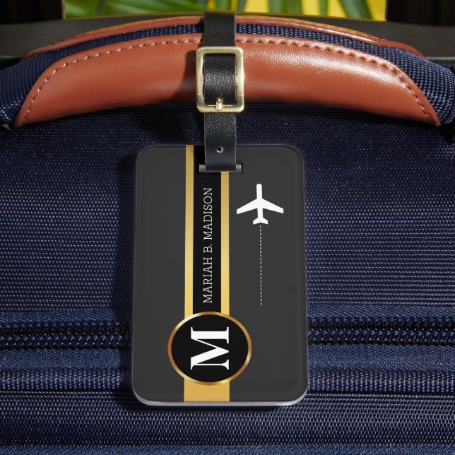 Étiquette À Bagage Classy Elegant Traveler Gold Metal Nom monogramme (Insitu Rectoal 2)