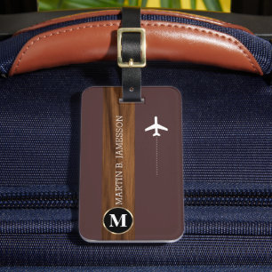 Étiquette À Bagage Classy Elegant Traveller Wood monogrammed Nom