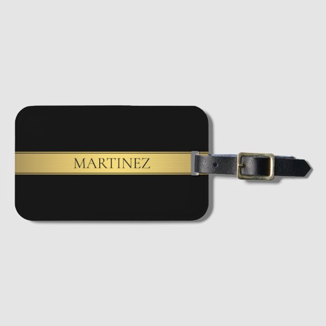 Étiquette À Bagage Classy Faux Gold Stripe & Black Arrière - plan ou  (Devant Horizontal)