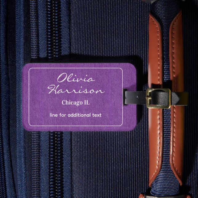Étiquette À Bagage Classy White Lettering on Purple Denim Print (Insitu Rectoal 4)