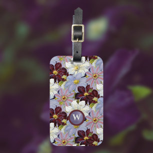 Étiquette À Bagage Clematis vintage de lavande et d'aquarelle bordeau
