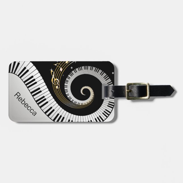 Étiquette À Bagage Clés de piano et notes personnalisées de musique (Devant horizontal)