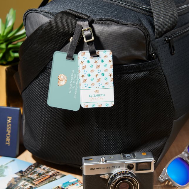 Étiquette À Bagage Coastal Seashell Beach Custom Elegant Travel (Recto & Verso)