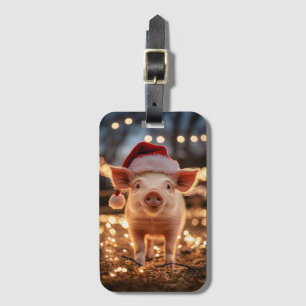 Étiquette À Bagage Cochon dans un chapeau de Père Noël