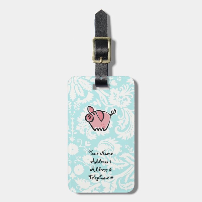 Étiquette À Bagage Cochon ; mignon (Devant Vertical)