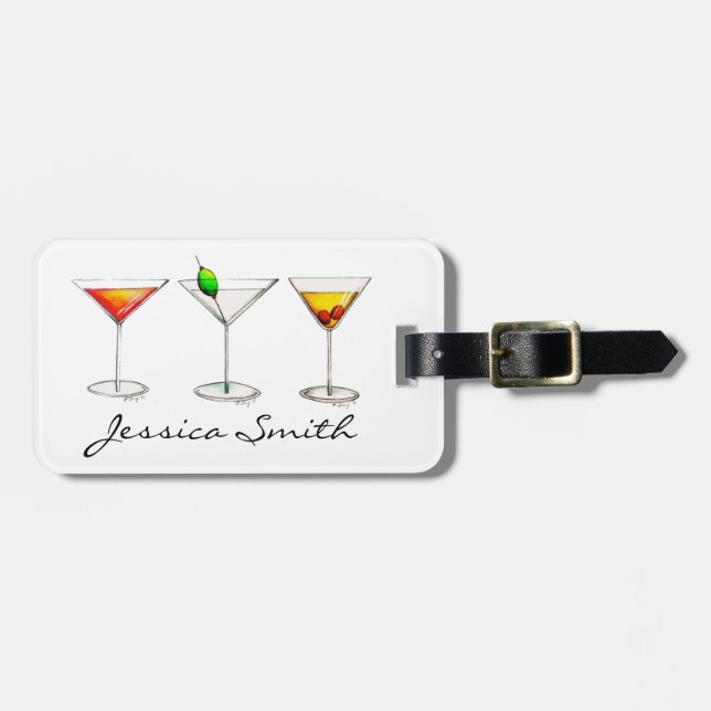 Étiquette À Bagage Cocktail Verre Mixte Boisson Martini Cosmo Manhatt (Devant horizontal)