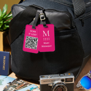 Étiquette À Bagage Code QR couleur unie Scannez si perdu Rose Néon
