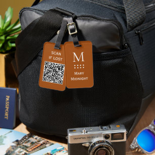 Étiquette À Bagage Code QR couleur unie Scannez si perdu Roux Sécurit