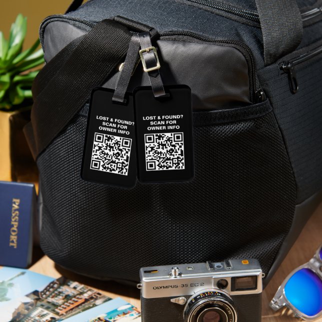 Étiquette À Bagage Code QR noir et blanc (Recto & Verso)
