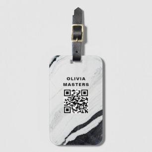 Étiquette À Bagage Code QR personnalisé Voyage en marbre noir