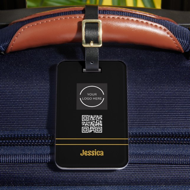 Étiquette À Bagage Code QR professionnel simple et logo Gold et noir (Insitu Rectoal 2)