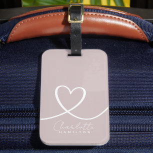 Étiquette À Bagage Coeur d'amour moderne Personnalisé rose rose blanc