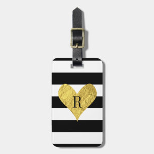 Étiquette À Bagage Coeur de feuille d'or de monogramme