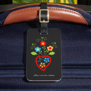 Étiquette À Bagage Coeur de floraison folklorique portugais