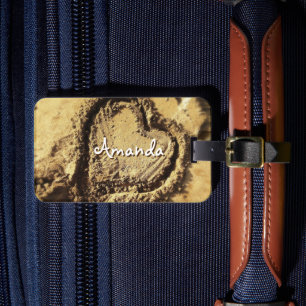 Étiquette À Bagage Coeur dessiné à la main dans le sable photo script