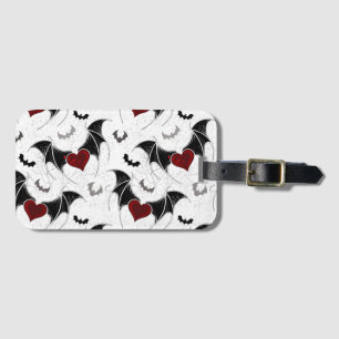 Étiquette À Bagage Coeur d'Halloween avec ailes de chauve-souris noir
