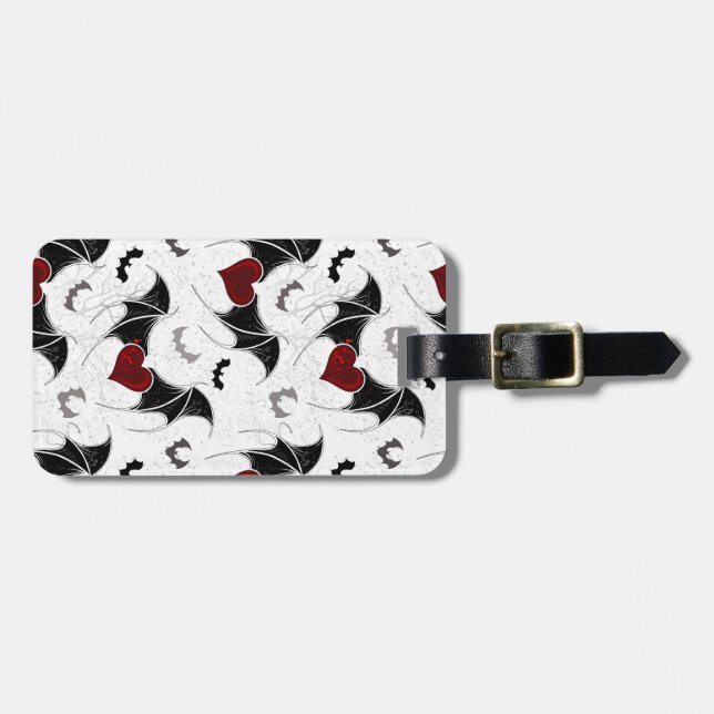 Étiquette À Bagage Coeur d'Halloween avec ailes de chauve-souris noir (Devant horizontal)