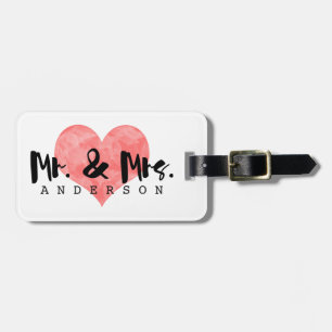Étiquette À Bagage Coeur empilé Rustique M & Mme Monogram