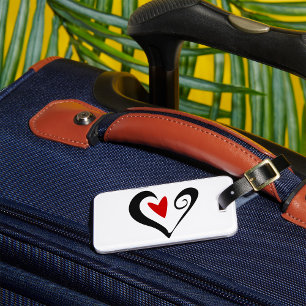 Étiquette À Bagage Coeur Noir Et Rouge